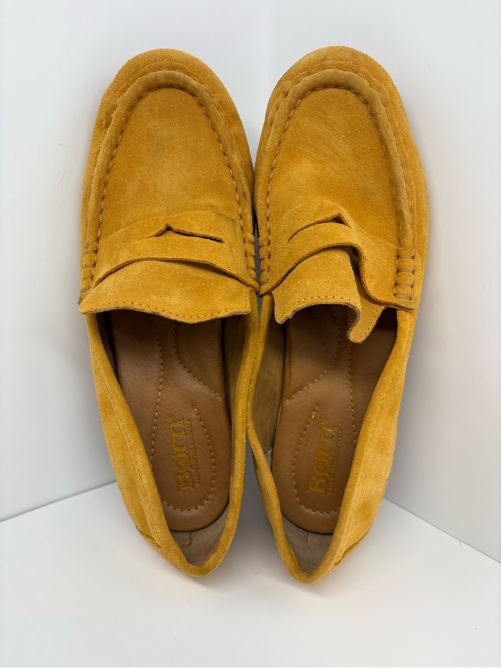 Born Suede Penny Loafers in Mustard